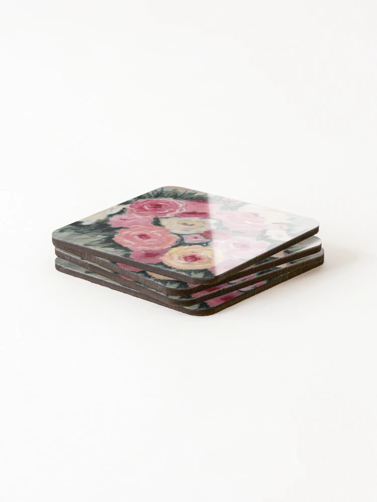 Thumbnail 4 of 5, Coasters (Set of 4), Salmon Roses designed and sold by Shelly Moore.