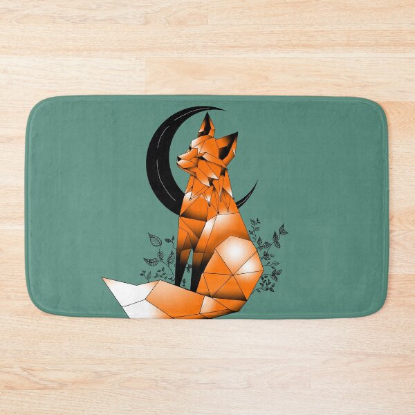 Item preview, Geometric Fox with crescent Moon and leaves green background  designed and sold by DemonicGloom.