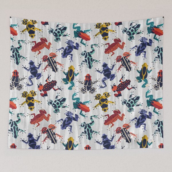 Item preview, Quirky dart frog dance // grey textured background brightly multicoloured poison amphibians designed and sold by SelmaCardoso.