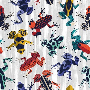 Artwork thumbnail, Quirky dart frog dance // grey textured background brightly multicoloured poison amphibians by SelmaCardoso