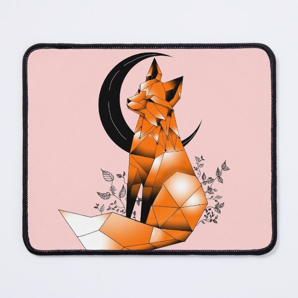 Item preview, Geometric Fox with crescent Moon and leaves light pink background designed and sold by DemonicGloom.
