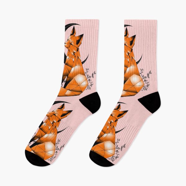 Item preview, Geometric Fox with crescent Moon and leaves light pink background  designed and sold by DemonicGloom.