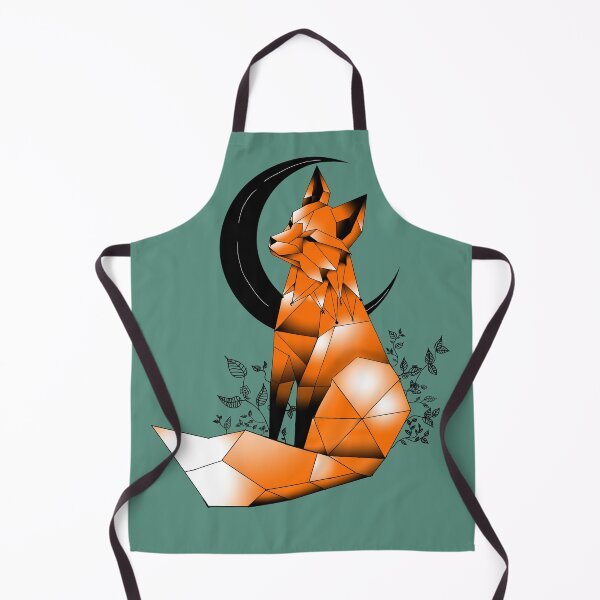 Item preview, Geometric Fox with crescent Moon and leaves green background  designed and sold by DemonicGloom.