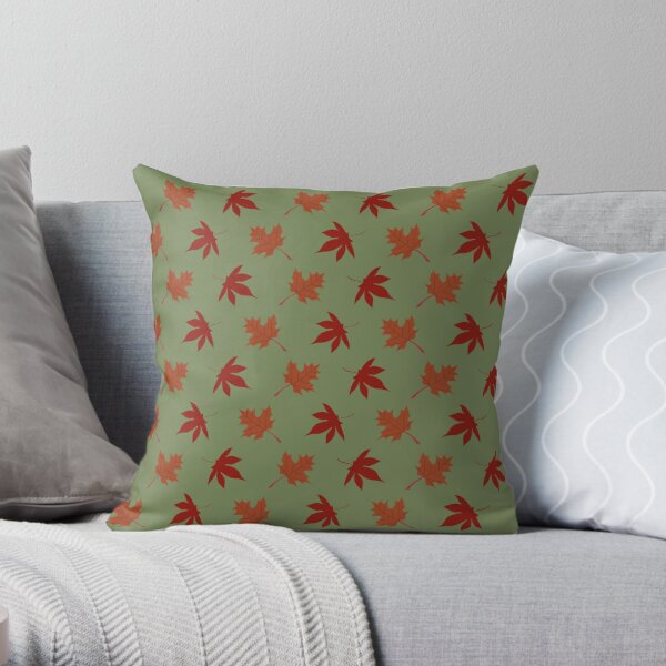 Leaf Pattern on Green Throw Pillow