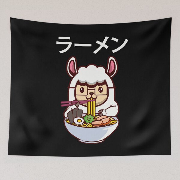 Item preview, Kawaii Llamen Llama Eating a Ramen Noodle Bowl print designed and sold by D-C-Designs.