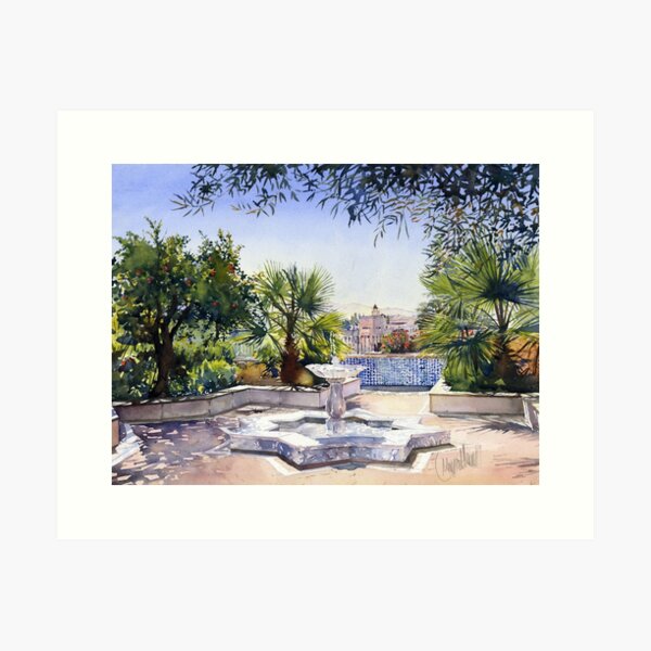 Aperçu de l'œuvre Le jardin de la mosquée, Grenade créée et vendue par Margaret Merry.