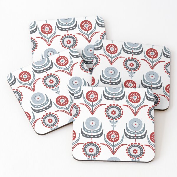 Item preview, Scandinavian traditional vintage floral pattern blue red designed and sold by PG Illustration.