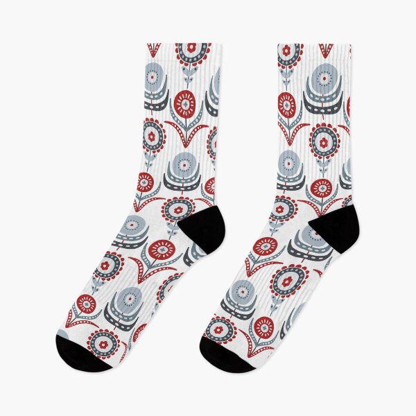Item preview, Scandinavian traditional vintage floral pattern blue red designed and sold by PG Illustration.