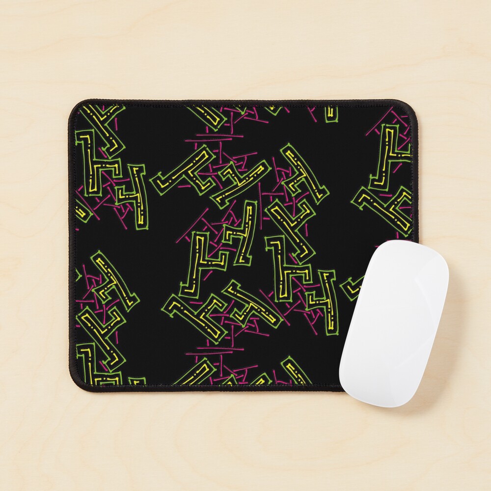 Nineties Aesthetic Pattern on Black Funky Shapes Mouse Pad