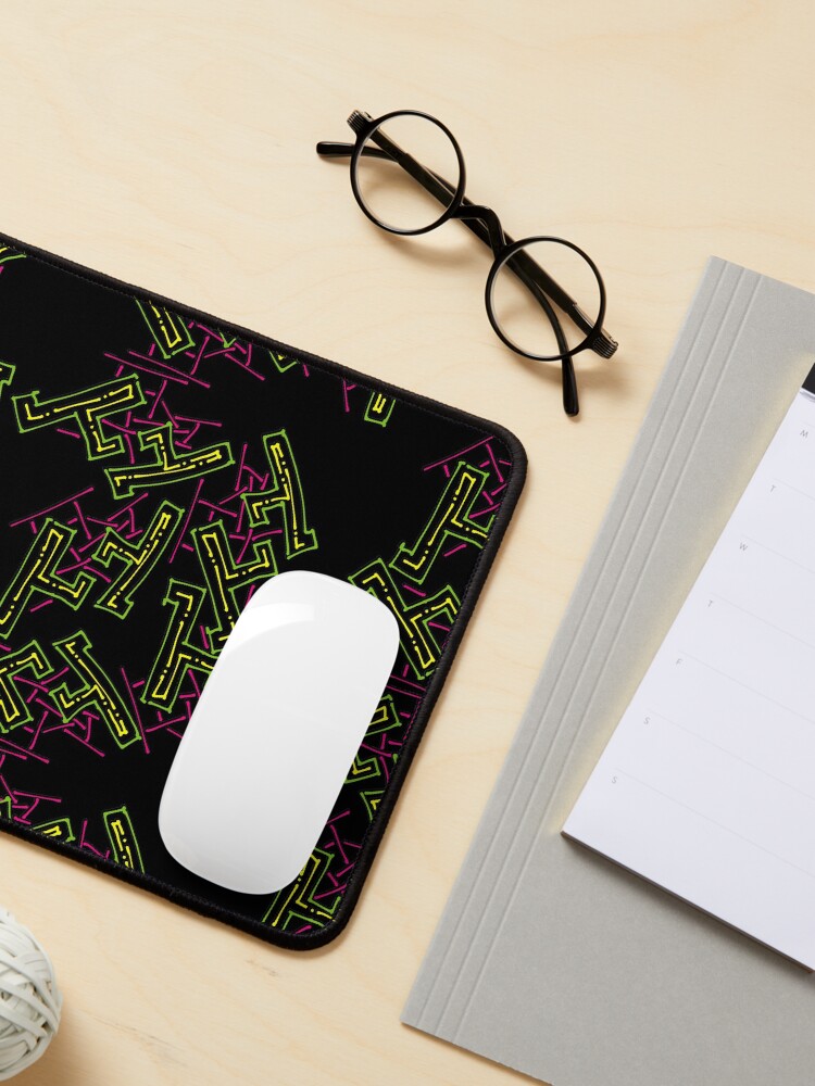 Alternate view of Nineties Aesthetic Pattern on Black Funky Shapes Mouse Pad