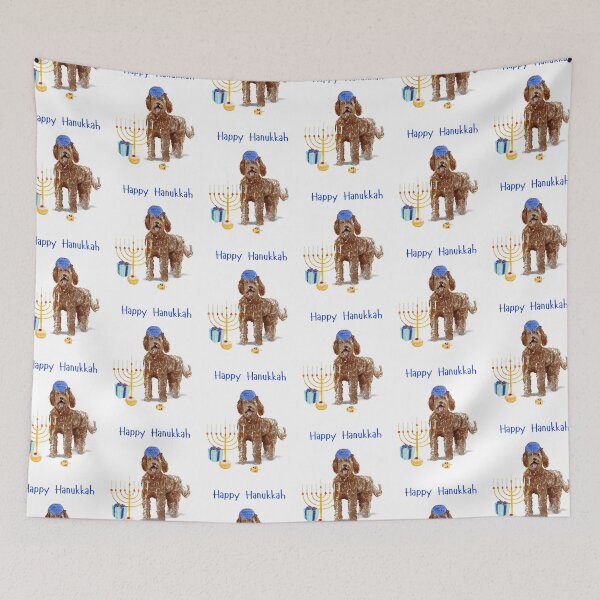 Item preview, Happy Hanukkah with Brown Labradoodle Dog designed and sold by thekosherhub.