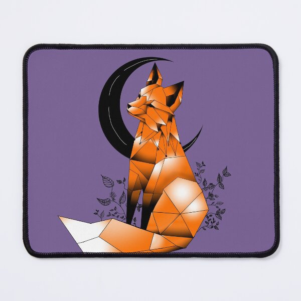 Item preview, Geometric Fox with crescent Moon and leaves purple background designed and sold by DemonicGloom.