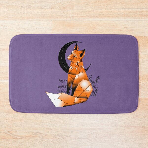 Item preview, Geometric Fox with crescent Moon and leaves purple background  designed and sold by DemonicGloom.