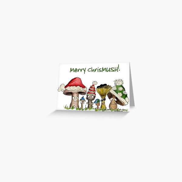 Merry ChrisMUSH Cartoon Mushrooms Greeting Card