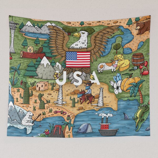 Item preview, Cute Doodle Cartoon Map Of USA designed and sold by Vector Scout Lab.