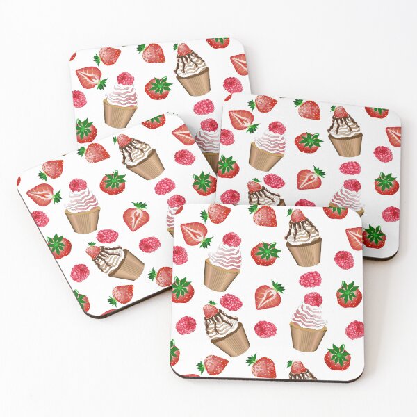Item preview, Very berry, cupcakes with raspberries and strawberry, white background. designed and sold by Natalya Alexandrou.