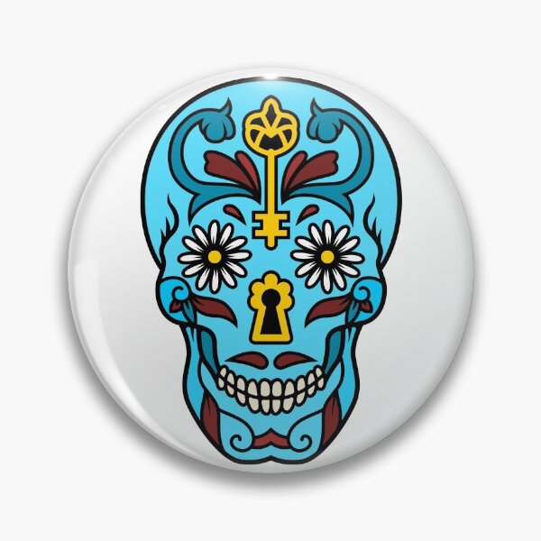 Item preview, Sugar Skull Day of the Dead Blue Skull with Key designed and sold by purplevamp.