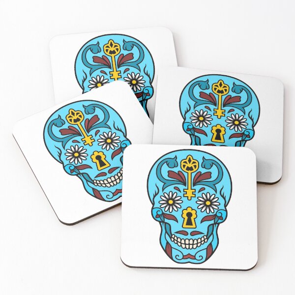 Item preview, Sugar Skull Day of the Dead Blue Skull with Key designed and sold by purplevamp.