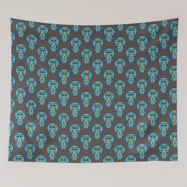 Item preview, Sugar Skull Day of the Dead Blue Skull with Key designed and sold by purplevamp.