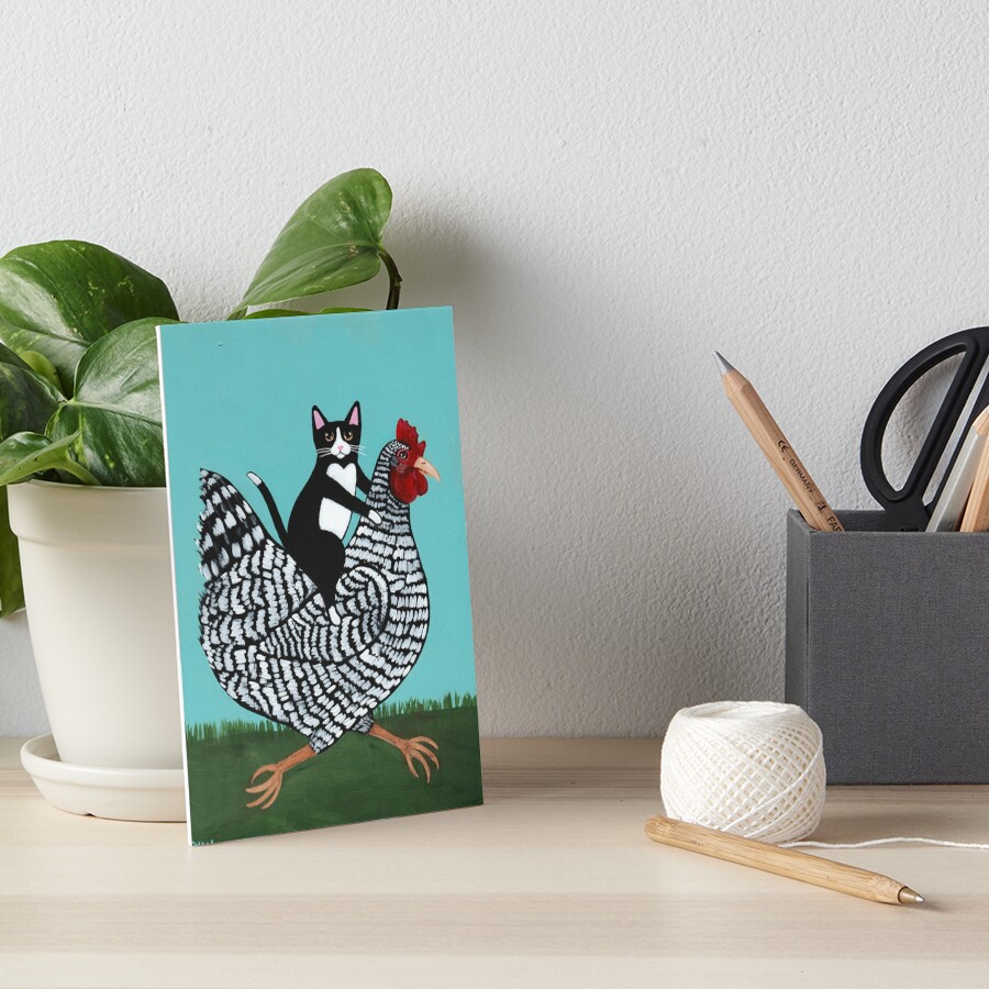 Tuxedo Cat Chicken Ride Art Board Print