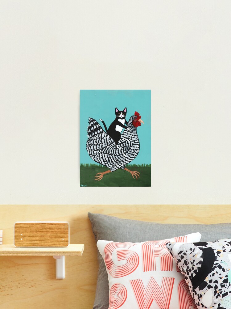Thumbnail 2 of 3, Photographic Print, Tuxedo Cat Chicken Ride designed and sold by kilkennycat.