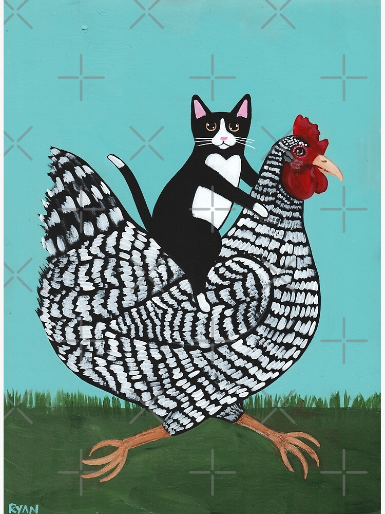 Thumbnail 3 of 3, Photographic Print, Tuxedo Cat Chicken Ride designed and sold by kilkennycat.