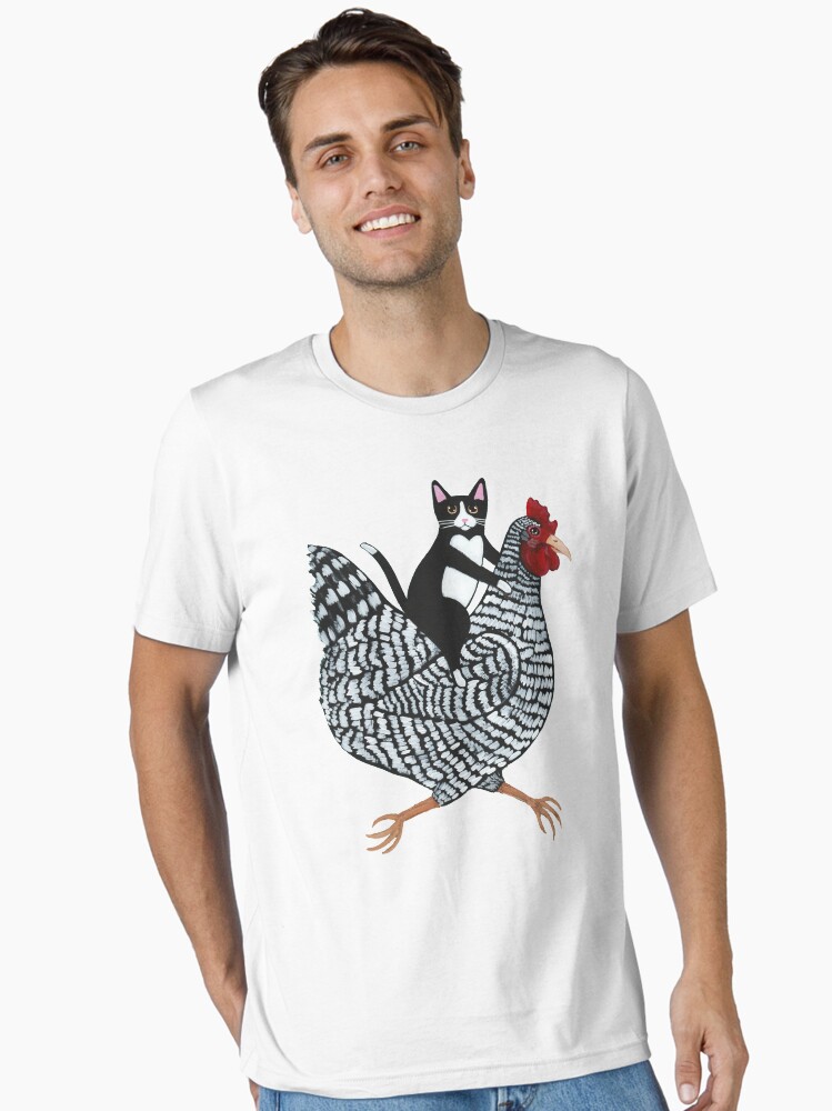Thumbnail 2 of 7, Essential T-Shirt, Tuxedo Cat Chicken Ride designed and sold by kilkennycat.