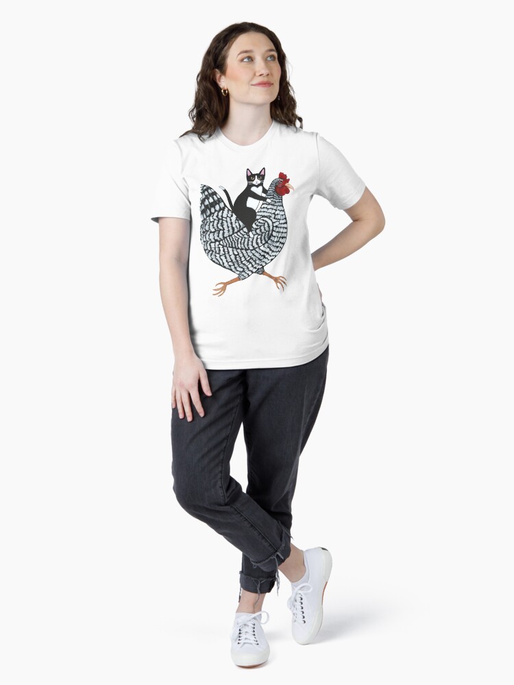 Thumbnail 4 of 7, Essential T-Shirt, Tuxedo Cat Chicken Ride designed and sold by kilkennycat.