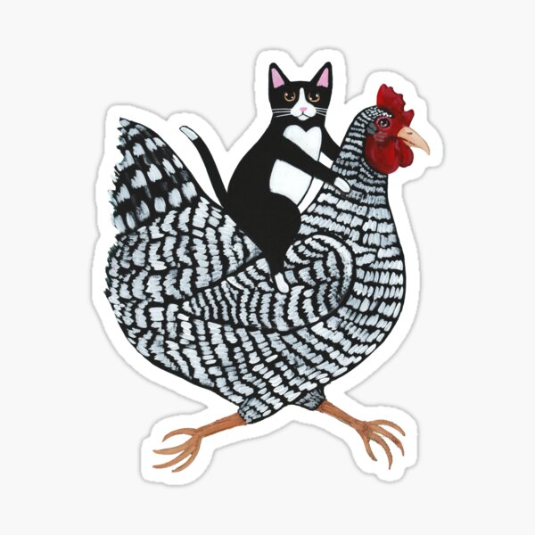 Tuxedo Cat Chicken Ride Sticker