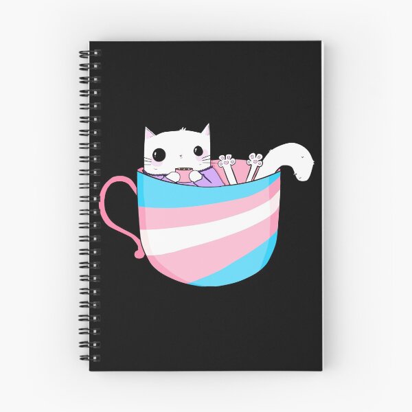 Aperçu de l'œuvre Kitty blanc dans une tasse de drapeau trans créée et vendue par MoonBuckets.