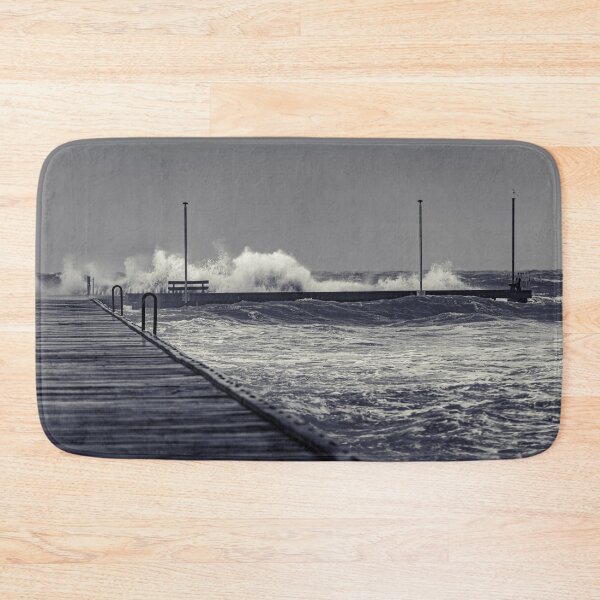 Item preview, Moody waves crashing over end of Frankston pier designed and sold by James-Cole.