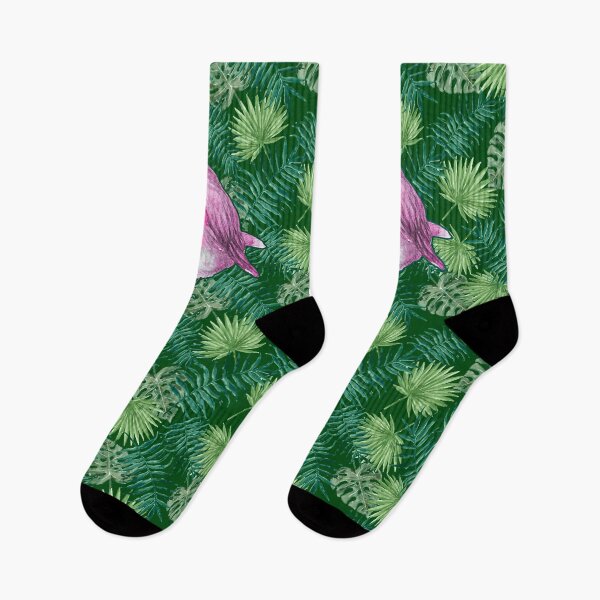 Artikelvorschau, Dschungellaub mit roten Vögeln entworfen und verkauft von SOCKSbySBD.