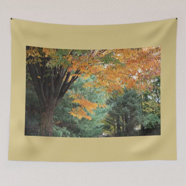 Item preview, Autumn Scene Yellow Leaves Evergreen in Background designed and sold by JariHawk.