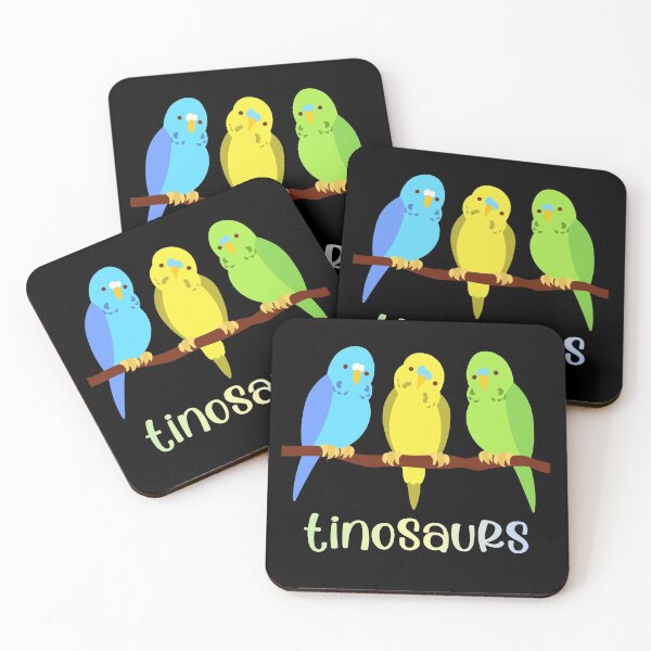 Item preview, TINOSAURS: Birds are tiny dinosaurs - bright budgies (aka parakeets) in blue, yellow, and green designed and sold by Ofeefee.