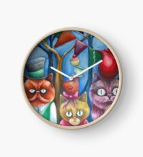 cats wonderland tea party Clock