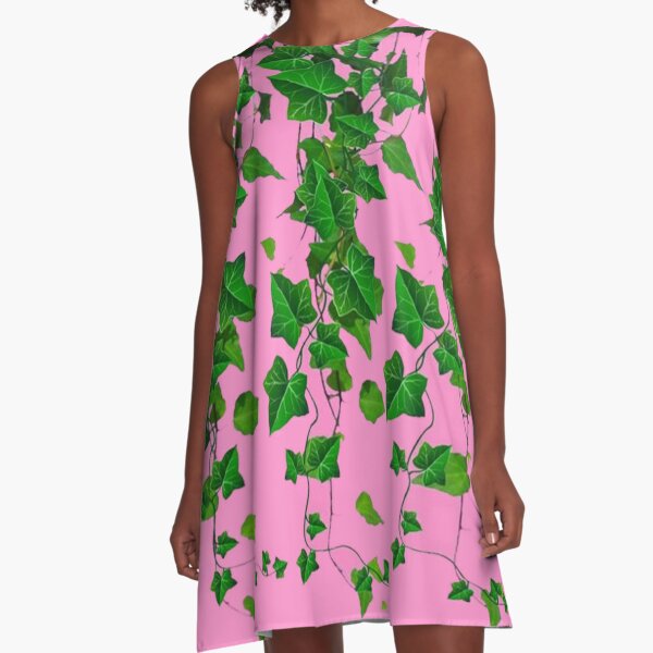  GREEN IVY HANGING LEAVES VINES PINK ART  A-Line Dress