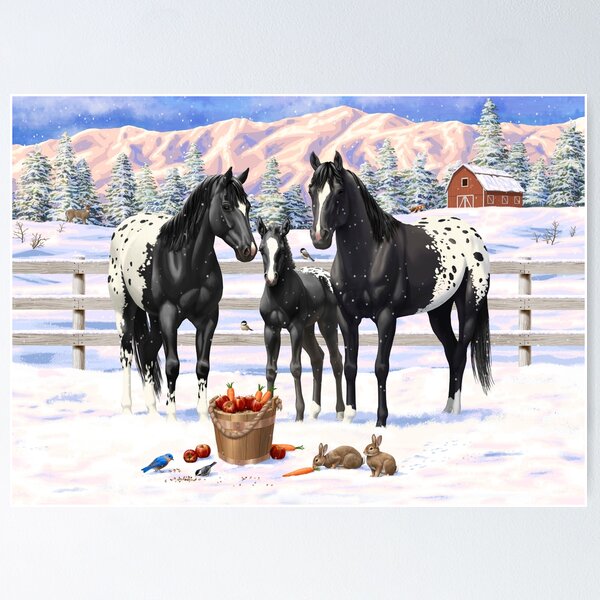 Item preview, Black Appaloosa Horses In Snow designed and sold by csforest.