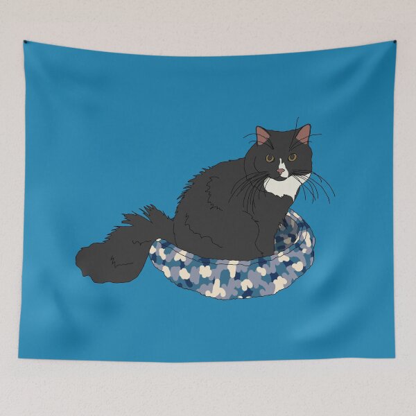Item preview, Cat in Blue Bed (Black and White) designed and sold by nklange240.