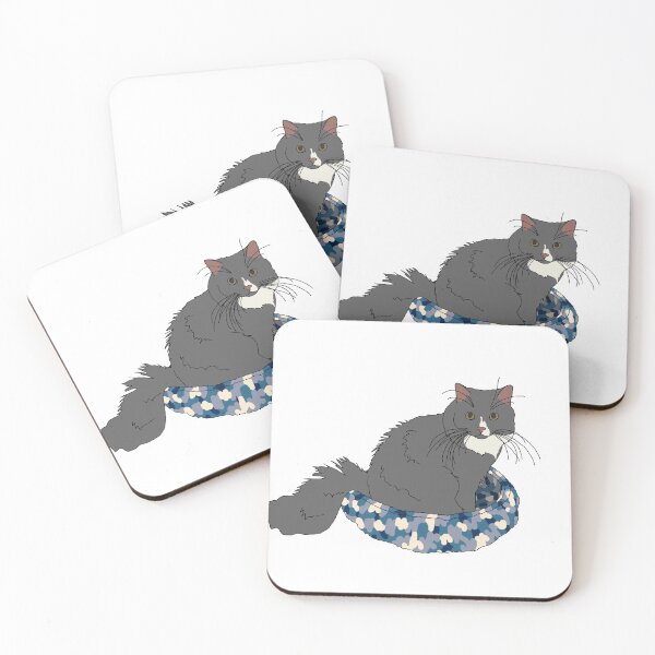 Item preview, Cat in Blue Bed (Grey and White) designed and sold by nklange240.