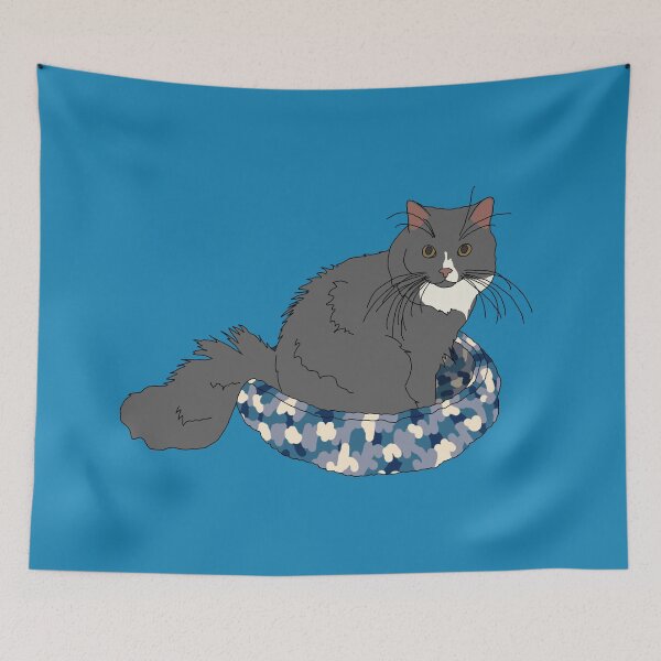 Item preview, Cat in Blue Bed (Grey and White) designed and sold by nklange240.