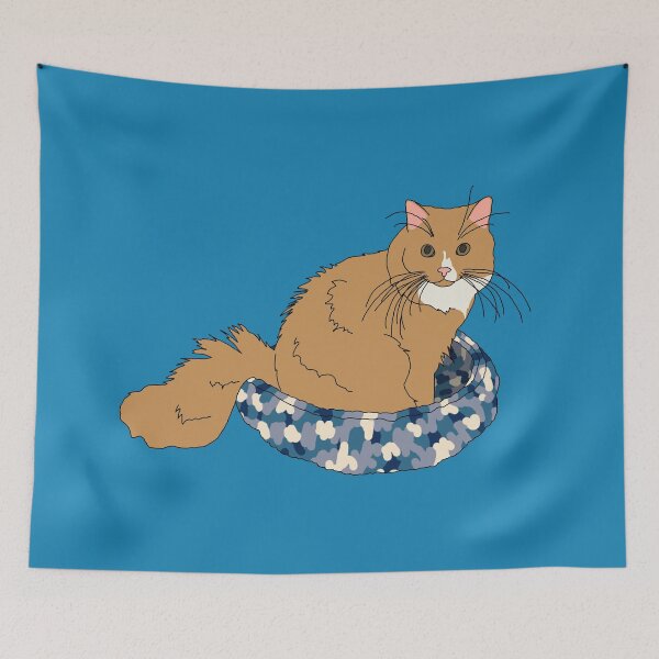 Item preview, Cat in Blue Bed (Orange and White) designed and sold by nklange240.