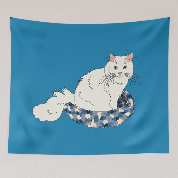 Item preview, Cat in Blue Bed (White with Blue Eyes) designed and sold by nklange240.
