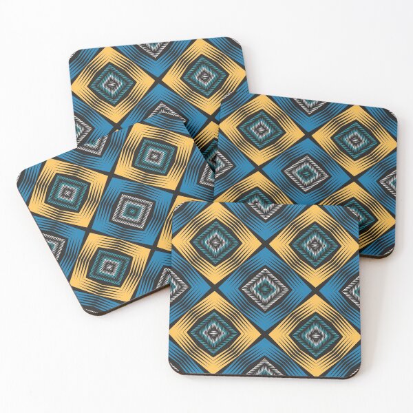 Item preview, Blue yellow white African tribal textile pattern art designed and sold by DADA635.