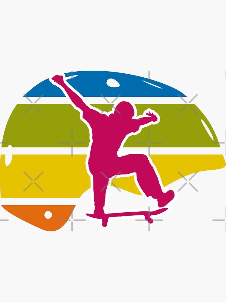 "Colorful Retro Skateboard Helmet with a kickflip" Sticker by PCB1981