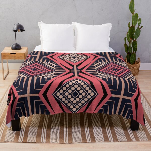 Item preview, Coral and black African tribal textile pattern art designed and sold by DADA635.