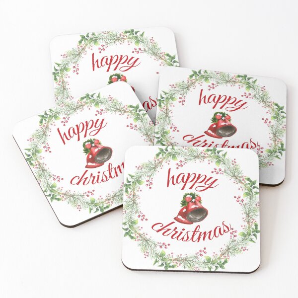 Item preview, Happy Christmas watercolor traditional floral wreath & bells designed and sold by TheSeasonalYard.