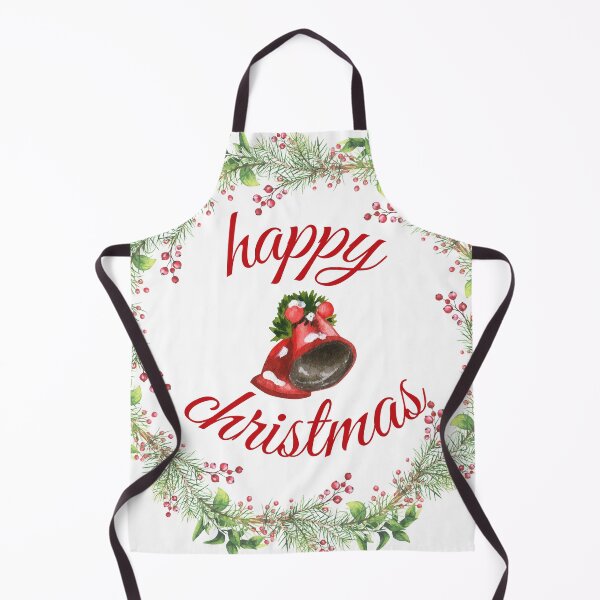 Item preview, Happy Christmas watercolor traditional floral wreath & bells designed and sold by TheSeasonalYard.