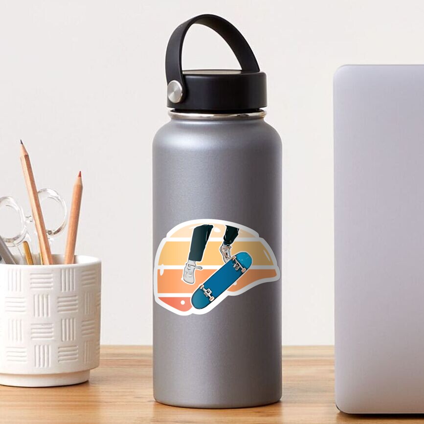 "Colorful Retro Skateboard Helmet with a kickflip" Sticker for Sale by