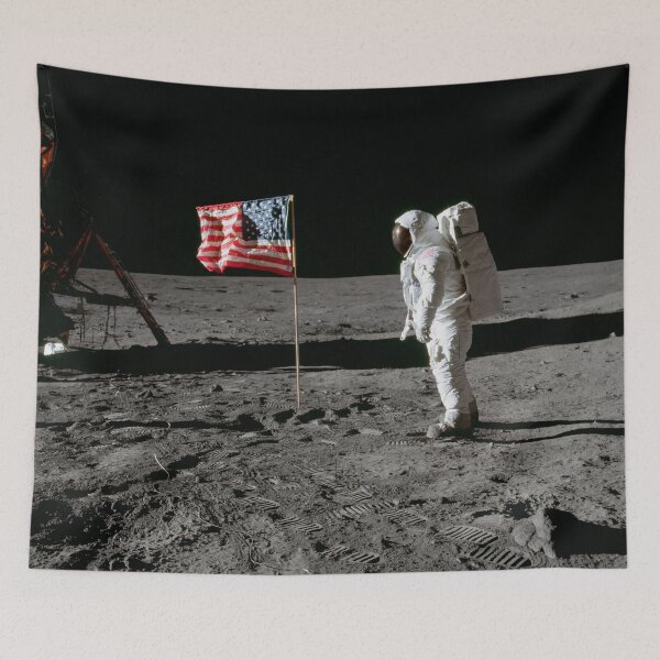 Item preview, Buzz Aldrin and US flag on the moon Apollo 11 designed and sold by w1ckerman.