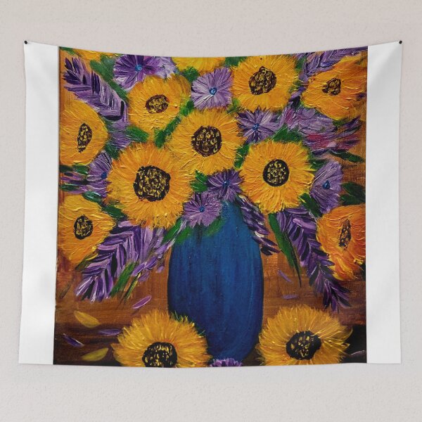 Item preview, Sunflowers and mixed purple and pink flowers.  I'm a metallic blue gold and bronze and turquoise vase. designed and sold by kkartwork.